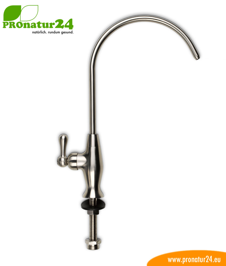 Design Wasserhahn in mattem Edelstahl