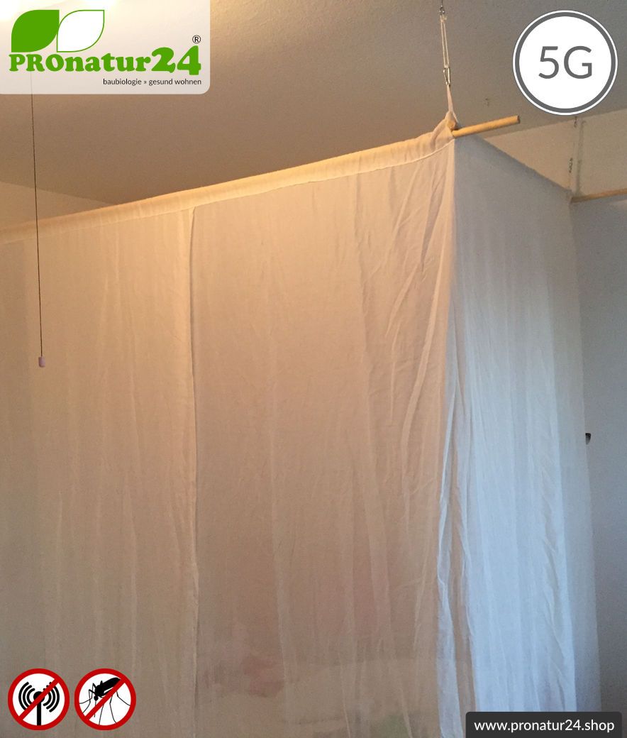 Abschirmender Baldachin Elektrosmog FUNK. Abschirmung Funk bis 38 dB. 5G ready!