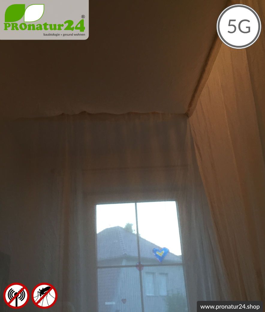 Abschirmender Baldachin Elektrosmog FUNK. Abschirmung Funk bis 38 dB. 5G ready!