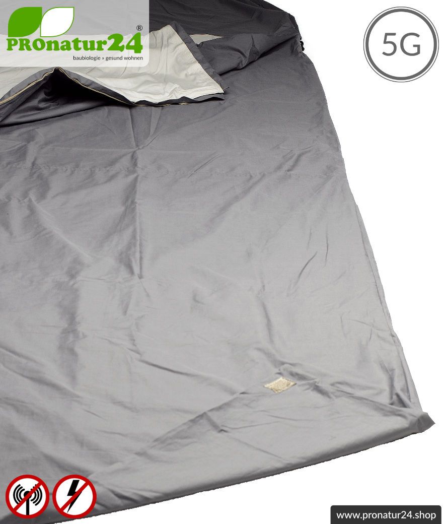 Abschirmendes Schlafsack SET Elektrosmog PRO all inclusive. Schutz vor Elektrosmog HF (bis zu 41 dB) für unterwegs. Erdbar. Wirkungsvoll gegen 5G!
