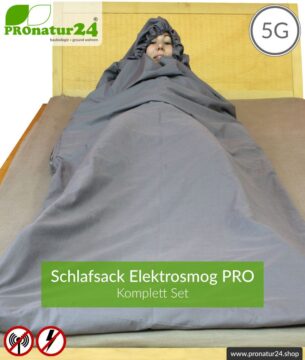Abschirmendes Schlafsack SET Elektrosmog PRO all inclusive. Schutz vor Elektrosmog HF (bis zu 41 dB) für unterwegs. Erdbar. Wirkungsvoll gegen 5G!