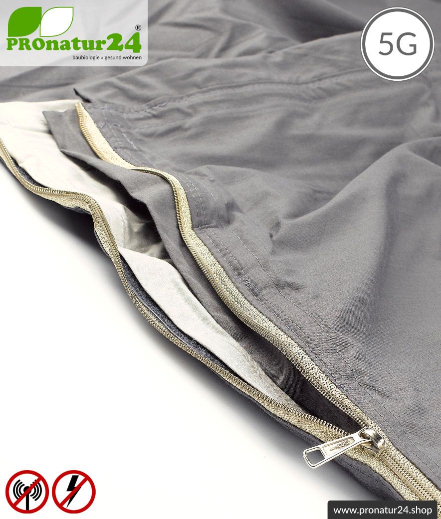 Abschirmendes Schlafsack SET Elektrosmog PRO all inclusive. Schutz vor Elektrosmog HF (bis zu 41 dB) für unterwegs. Erdbar. Wirkungsvoll gegen 5G!