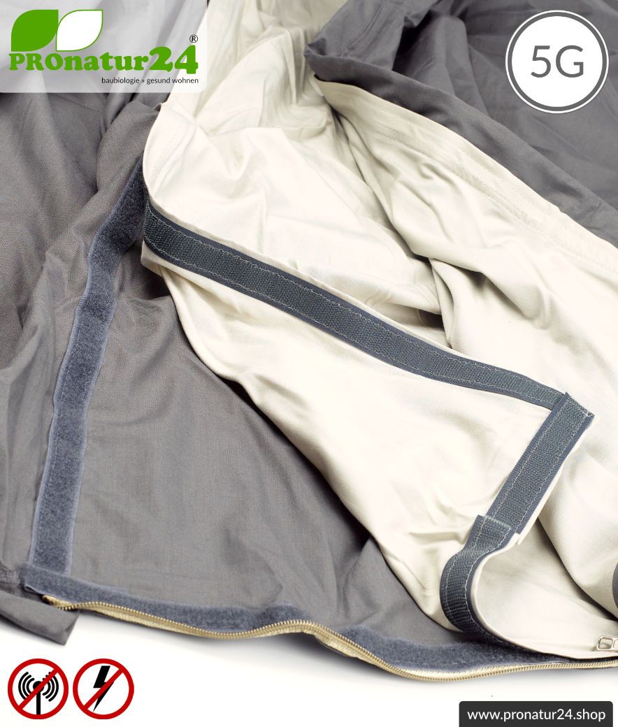 Abschirmendes Schlafsack SET Elektrosmog PRO all inclusive. Schutz vor Elektrosmog HF (bis zu 41 dB) für unterwegs. Erdbar. Wirkungsvoll gegen 5G!