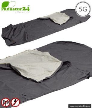Abschirmendes Schlafsack SET Elektrosmog PRO all inclusive. Schutz vor Elektrosmog HF (bis zu 41 dB) für unterwegs. Erdbar. Wirkungsvoll gegen 5G!