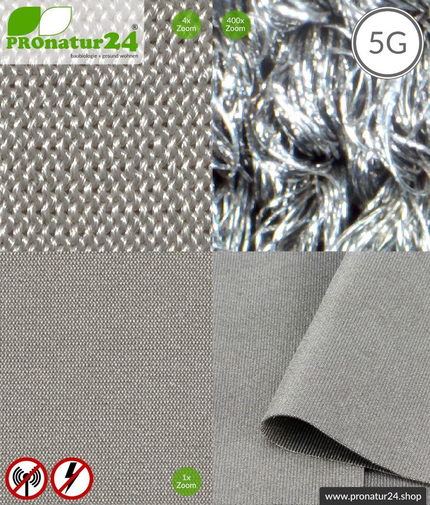 Abschirmstoff SILVER ELASTIC für Bekleidung, HF Abschirmung bis 50 dB, NF erdbar. Wirkungsvoll gegen 5G!