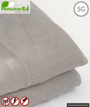 Abschirmstoff SILVER TULLE für Vorhänge und Baldachine. HF Abschirmung bis 50 dB, NF erdbar. Ideal bei 5G!
