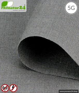Abschirmstoff STEEL GRAY für Vorhänge, Bettwaren und Decken. HF Abschirmung bis 35 dB, erdbar. Wirkungsvoll gegen 5G!