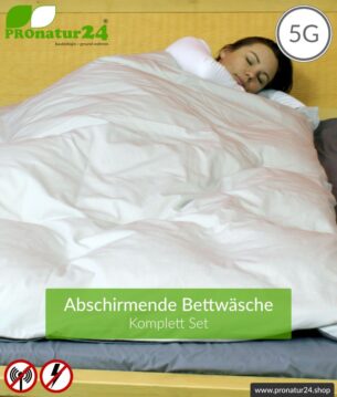 Abschirmende Bettwäsche TBL Set all inclusive. Abschirmung gegen HF Elektrosmog bis zu 41 dB (WLAN, Handy). Erdbar. Wirkungsvoll gegen 5G!