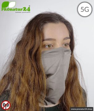 Abschirmender Kopfschutz TKE / dehnbares Kopftuch / Headgear. Schutz bis 50 dB vor Elektrosmog (Handy, WLAN, LTE). Wirkungsvoll gegen 5G!