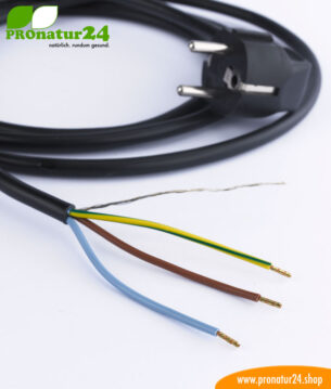 Geschirmtes Kabel mit Schuko Stecker und freiem Ende, schwarz