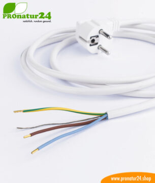 Geschirmtes Kabel mit Schuko Stecker und freiem Ende, weiss