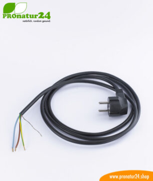 Geschirmtes Kabel mit Schuko Stecker und freiem Ende, schwarz