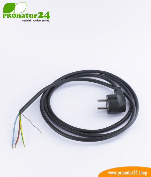Geschirmtes Kabel mit Schuko Stecker und freiem Ende, schwarz
