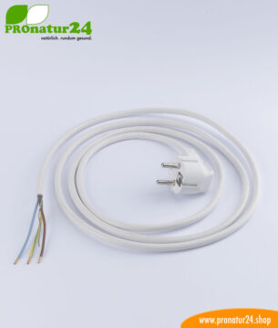 Geschirmtes Kabel mit Schuko Stecker und freiem Ende, weiss