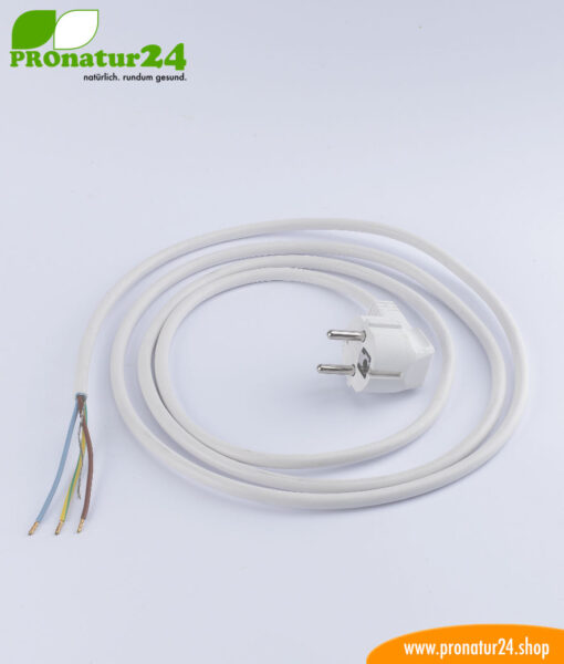 Geschirmtes Kabel mit Schuko Stecker und freiem Ende, weiss