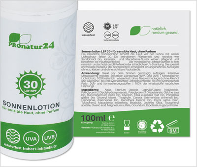 PROnatur24 Sonnencreme LSF 30, für empfindliche Haut, ohne Parfum