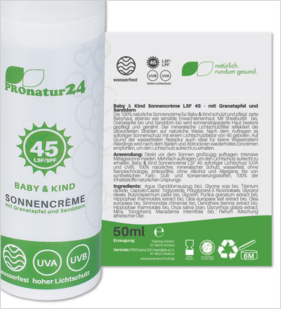 PROnatur24 Sonnencreme LSF 45, speziell für Baby & Kind