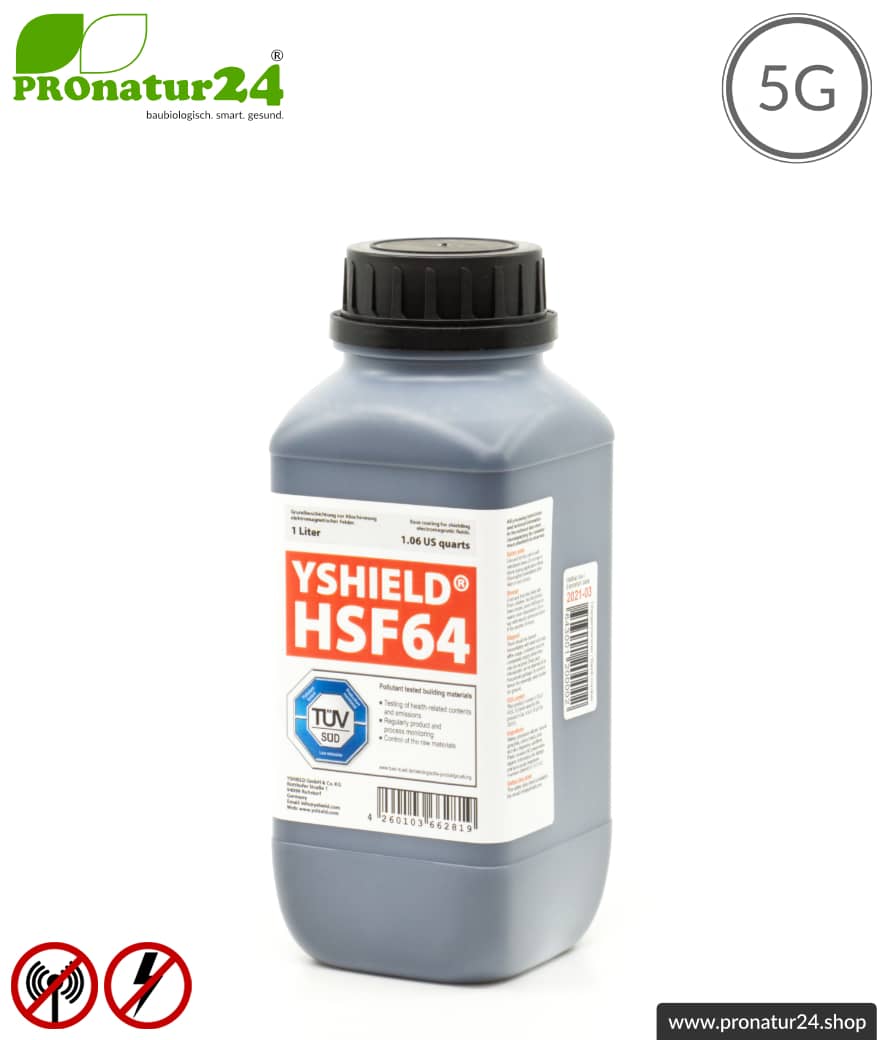 Abschirmfarbe HSF64 | HF Abschirmung bis zu 54 dB. Ohne Konservierungsmittel » ideal für Allergiker | TÜV SÜD zertifiziert | Erdung notwendig. Effektiv bei 5G!