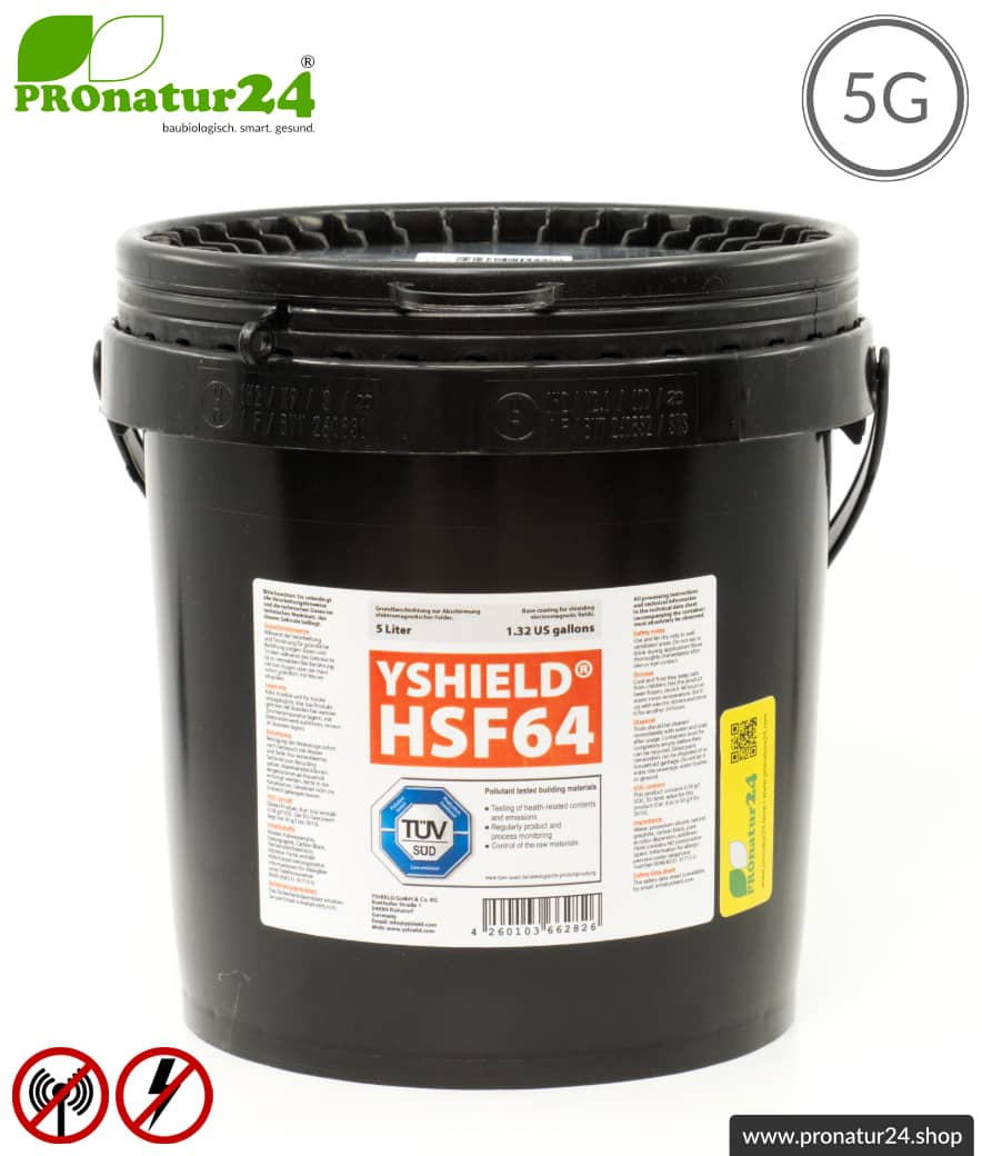 Abschirmfarbe HSF64 | HF Abschirmung bis zu 54 dB. Ohne Konservierungsmittel » ideal für Allergiker | TÜV SÜD zertifiziert | Erdung notwendig. Effektiv bei 5G!