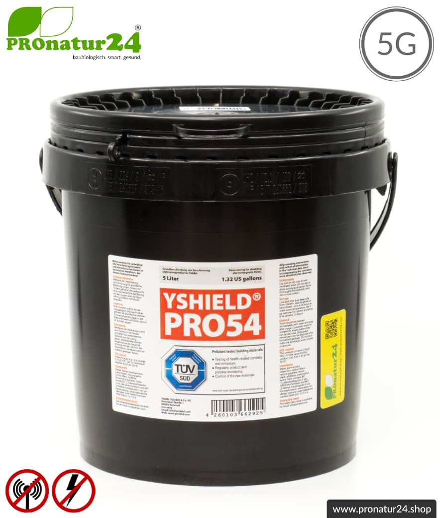 Abschirmfarbe PRO54 | HF Abschirmung bis zu 53 dB. Kein Graphit-Effekt = färbt nicht ab. Technisch die belastbarste Abschirmfarbe. | TÜV SÜD zertifiziert | Erdung notwendig. Effektiv bei 5G!