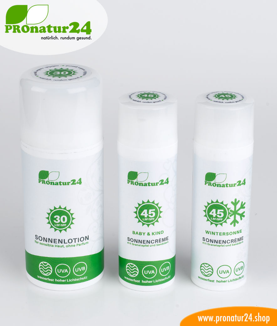 Sonnencreme SOMMER SET: mineralischer Schutz LSF 30 + 45, UVA, UVB, wasserfest. OHNE CHEMIE, OHNE ALLERGENE, uvm.. Ideal fürs NACKT BADEN und FKK!