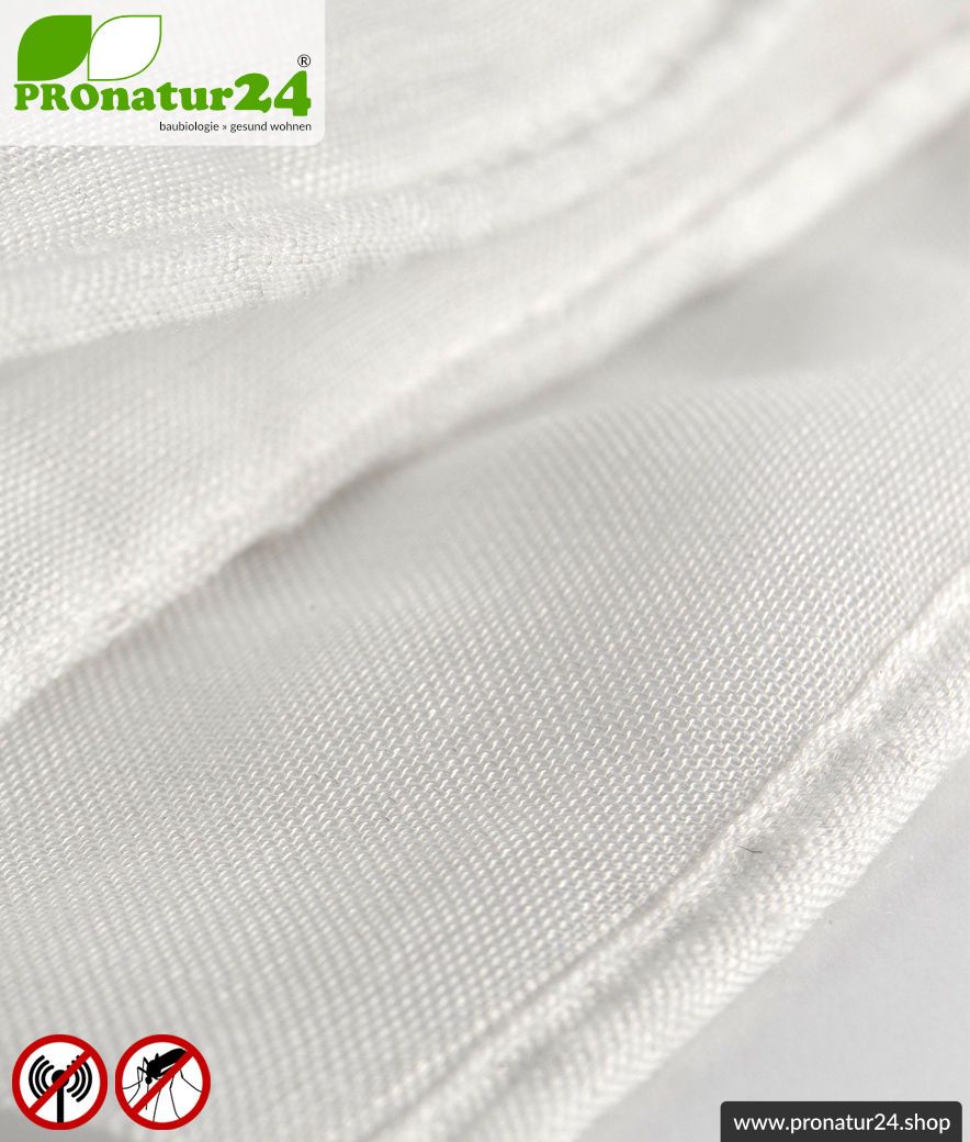 Abschirmstoff EVOLUTION mit integrierter Beschwerung. HF Abschirmung bis 30 dB. Knitterarm, strapazierfähig, pflegeleicht.