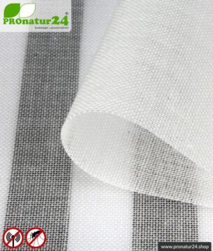 Abschirmstoff EVOLUTION mit integrierter Beschwerung. HF Abschirmung bis 30 dB. Knitterarm, strapazierfähig, pflegeleicht.
