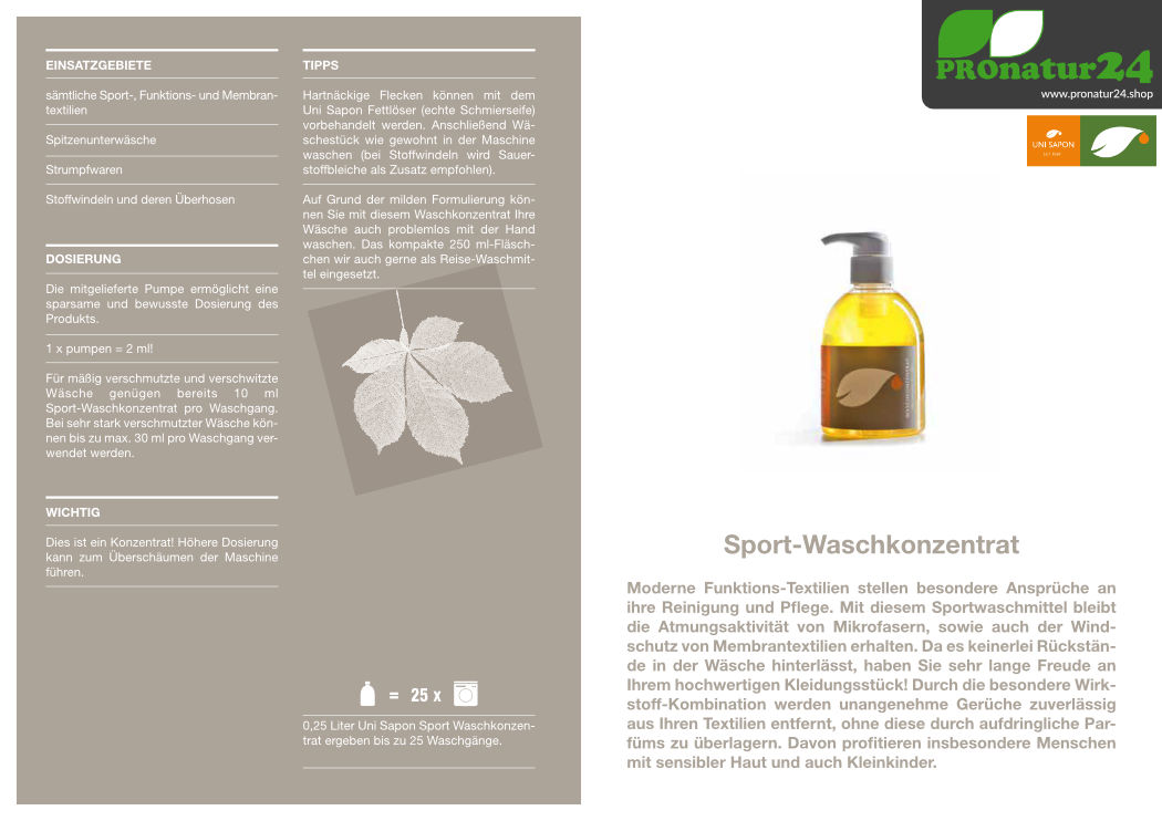 Anwendung vom Sport Waschkonzentrat (Waschmittel) von UNI SAPON