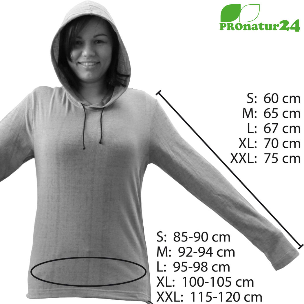 Größentabelle für den abschirmenden Hoodie TEO