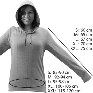 Größentabelle für den abschirmenden Hoodie TEO