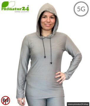 Abschirmender Hoodie / Kapuzenpullover. Schutz bis 50 dB vor HF Elektrosmog (Handy, WLAN, LTE). Wirkungsvoll gegen 5G!