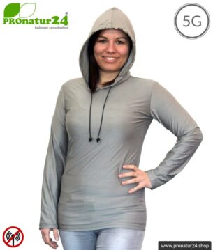 Abschirmender Hoodie / Kapuzenpullover. Schutz bis 50 dB vor HF Elektrosmog (Handy, WLAN, LTE). Wirkungsvoll gegen 5G!
