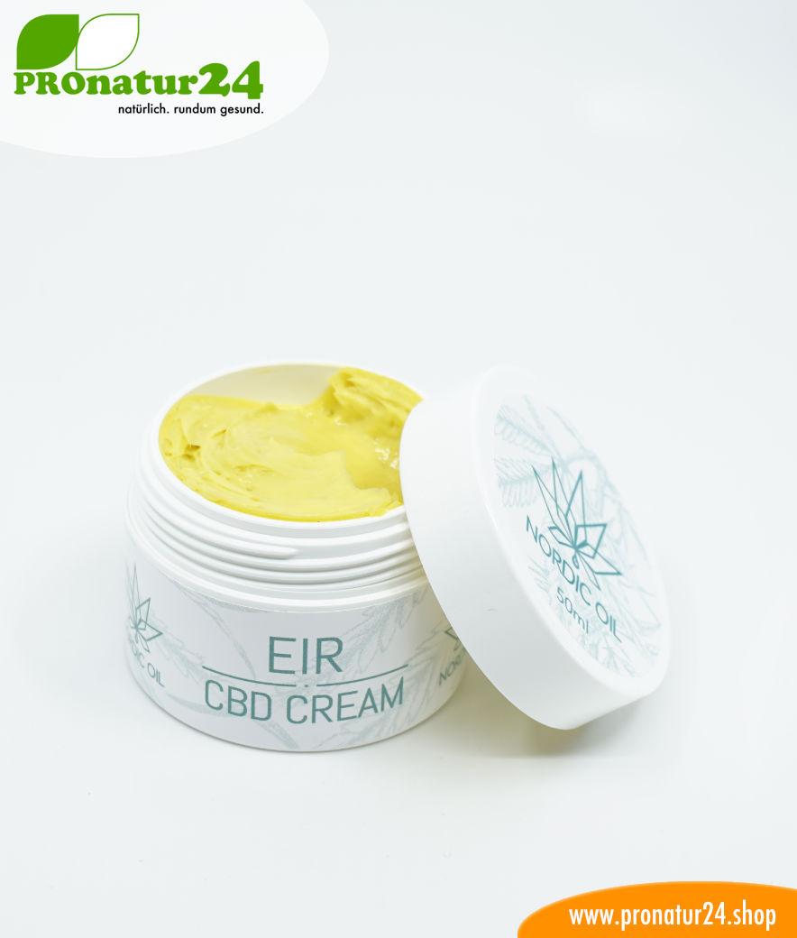 EIR CBD Hautcreme. Entwickelt von Nordic Oil als Hilfe bei bzw. gegen Schuppenflechte (Psoriasis) mittels u.a. Cannabidiol. Ohne THC.