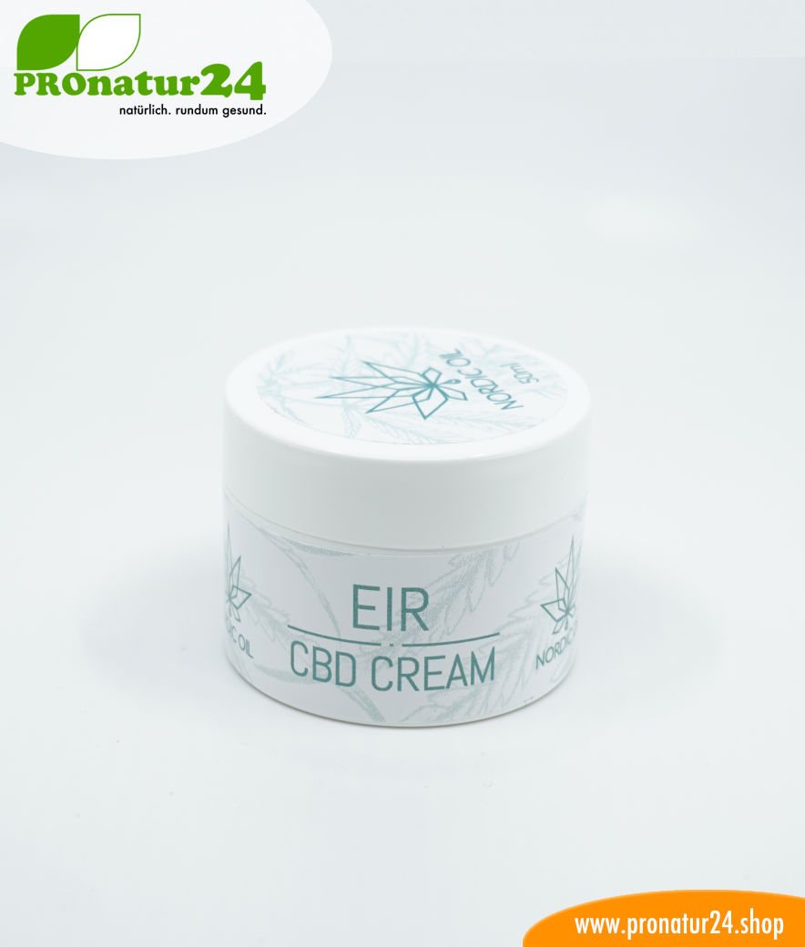 EIR CBD Hautcreme. Entwickelt von Nordic Oil als Hilfe bei bzw. gegen Schuppenflechte (Psoriasis) mittels u.a. Cannabidiol. Ohne THC.