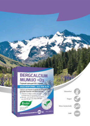 BERG CALCIUM MUMIJO +D3 VON EVALAR (Горный кальций D3 c мумиё). Glutenfrei, vegan, ohne Gentechnik, GMP. BERG CALCIUM MUMIJO +D3 VON EVALAR (Горный кальций D3 c мумиё). Glutenfrei, vegan, ohne Gentechnik, GMP.