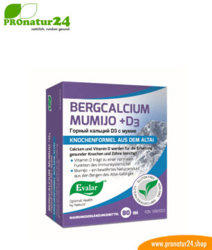 Bergcalcium Mumijo + D3 von Evalar. Glutenfrei, gentechnikfrei und vegan.