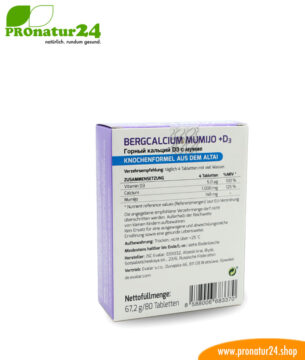 Bergcalcium Mumijo + D3 von Evalar. Glutenfrei, gentechnikfrei und vegan.