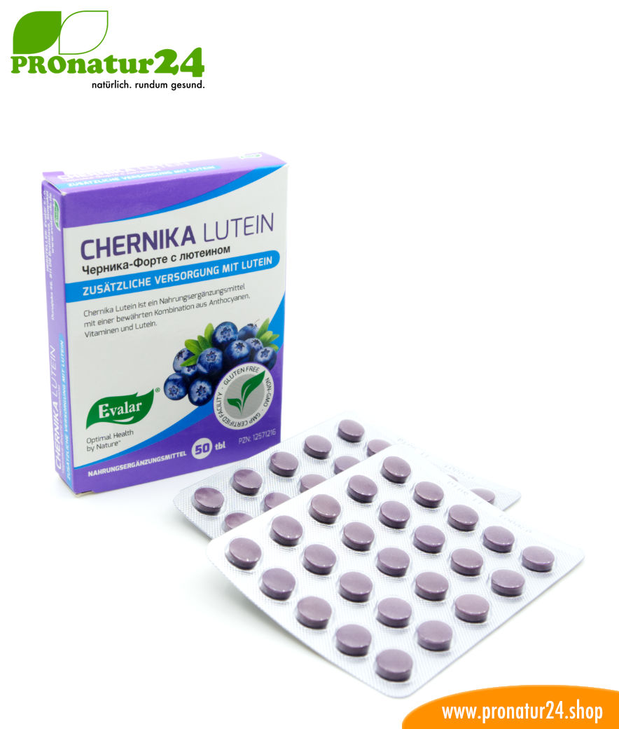 CHERNIKA LUTEIN VON EVALAR (Черника-Форте с лютеином). Glutenfrei, ohne Gentechnik, GMP.
