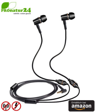 KINDEN Luftkabel Anti Strahlung Headset mit Mikrofon. In-Ear-Headset AirTube gegen EMF für Apple iPhone, iPad, iPod, Samsung, Galaxy, HTC, Sony, Mp3 Player. Erhältlich bei Amazon.