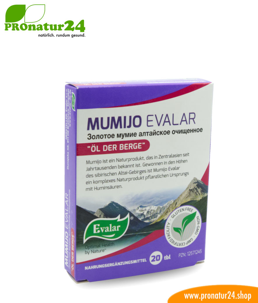 MUMIJO EVALAR (Золотое мумие алтайское очищенное). Glutenfrei, vegan, ohne Gentechnik, GMP.