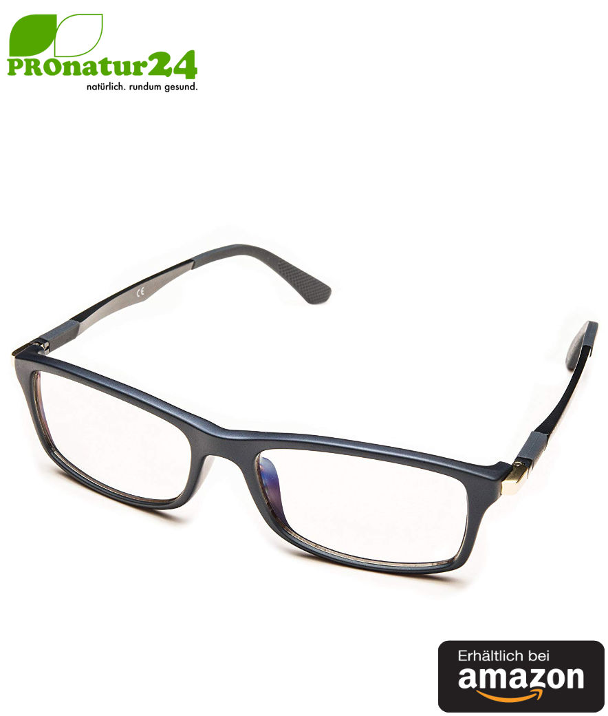 PROSPEK Blaulichtfilter Brille DYNAMIC mit Blendschutz. Professionelle hochwertige PC Brille mit großem Rahmen fürs Arbeiten und Spielen am Computer. Schützt Ihre Augen vor blauem Licht! Erhältlich bei Amazon.