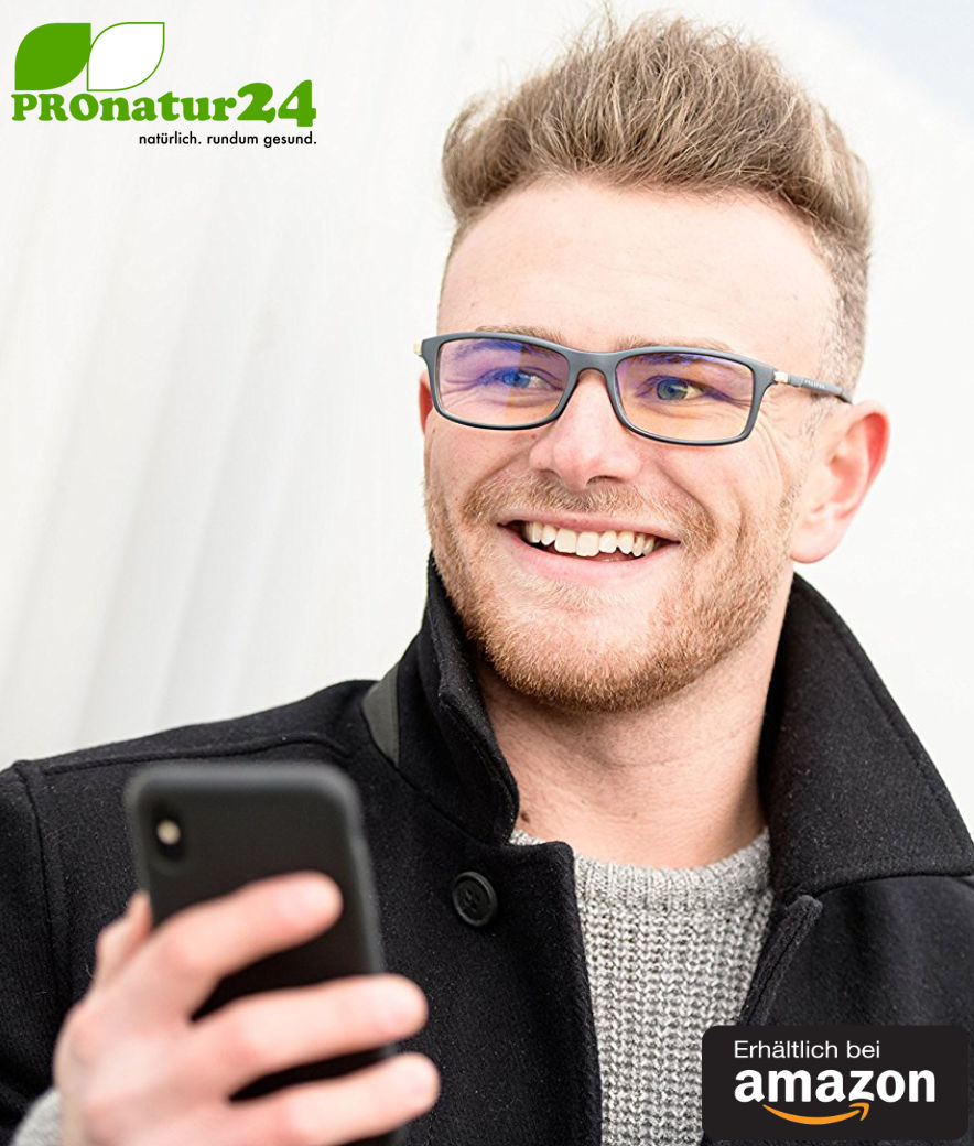 PROSPEK Blaulichtfilter Brille DYNAMIC mit Blendschutz. Professionelle hochwertige PC Brille mit großem Rahmen fürs Arbeiten und Spielen am Computer. Schützt Ihre Augen vor blauem Licht! Erhältlich bei Amazon.