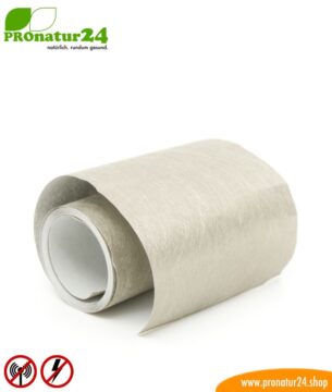 Selbstklebendes Abschirmvlies EB3 mit leitfähigem Kleber für auf Abschirmfarben und Abschirmgewebe. Breite 10 cm. HF und NF.