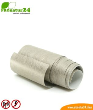 Selbstklebendes Abschirmvlies EB3 mit leitfähigem Kleber für auf Abschirmfarben und Abschirmgewebe. Breite 10 cm. HF und NF.