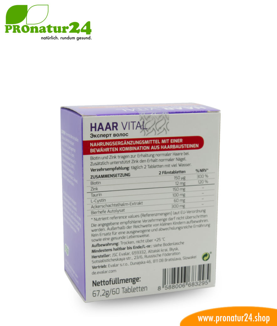 HAAR VITAL VON EVALAR (Эксперт волос). Glutenfrei, vegan, ohne Gentechnik, GMP.