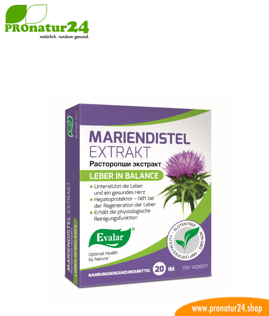 MARIENDISTEL EXTRAKT VON EVALAR (Расторопши экстракт). Glutenfrei, vegan, ohne Gentechnik, GMP.