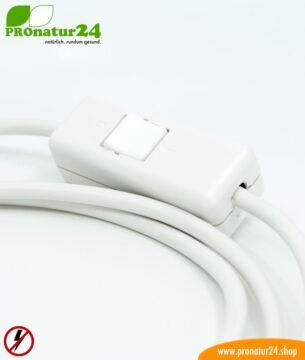 Geschirmtes Kabel mit Schnur-Zwischenschalter mit Schuko Stecker und freiem Ende, weiß (Typ EF)