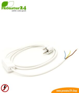 Geschirmtes Kabel mit Schnur-Zwischenschalter mit Schuko Stecker und freiem Ende, weiß (Typ EF)