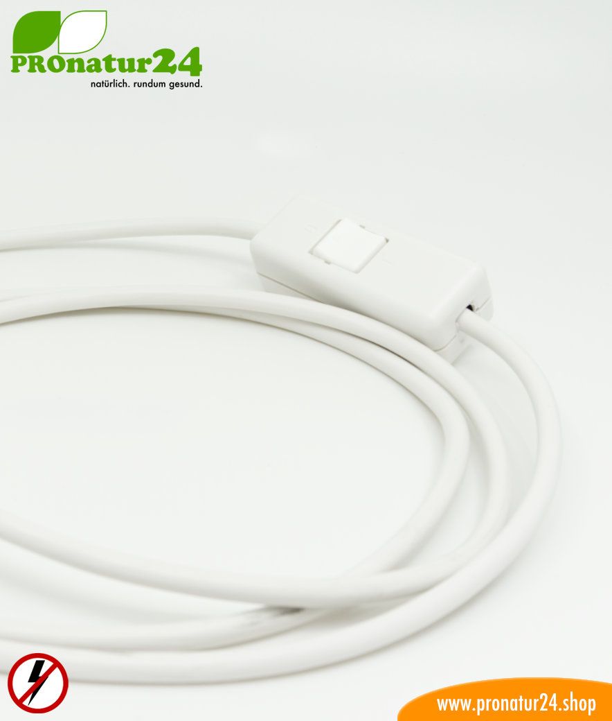 Geschirmtes Kabel mit Schnur-Zwischenschalter mit Schuko Stecker und freiem Ende, weiß (Typ EF)