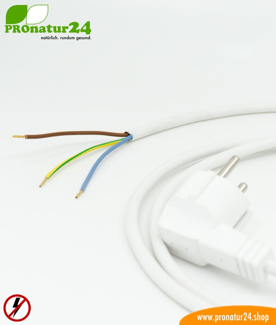 Geschirmtes Kabel mit Schnur-Zwischenschalter mit Schuko Stecker und freiem Ende, weiß (Typ EF)